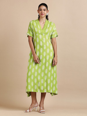 Black & Blah Blah Women A-line Green Midi/Calf Length Dress