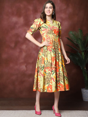 Presha Women Fit and Flare Maroon Midi/Calf Length Dress