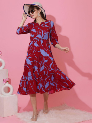 Sheetal Accociates Women Fit and Flare Maroon Midi/Calf Length Dress