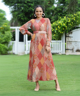 Juniper Women Fit and Flare Multicolor Maxi/Full Length Dress