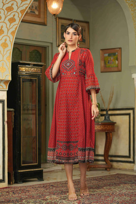Juniper Women Fit and Flare Red Midi/Calf Length Dress