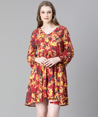 OXOLLOXO Women A-line Multicolor Above Knee/Mid Thigh Length Dress