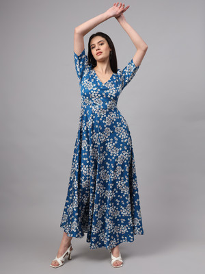 greet fashion Women Floral Print Anarkali Kurta(Light Blue)