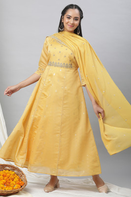 Aurelia Women Fit and Flare Yellow Knee Length Dress
