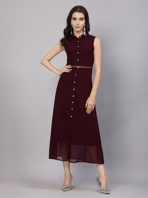 AAYU Women A-line Purple Midi/Calf Length Dress