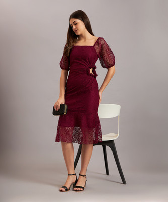 Eavan Women Peplum Maroon Midi/Calf Length Dress