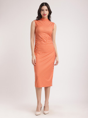 Fable Street Women Sheath Orange Midi/Calf Length Dress