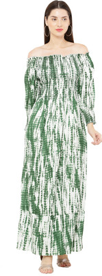 Y company Women Fit and Flare Green, White Maxi/Full Length Dress