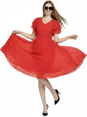 color world Women A-line Red Knee Length Dress