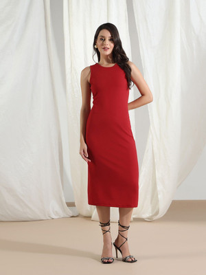 AA-HA! Women Bodycon Red Below Knee Dress