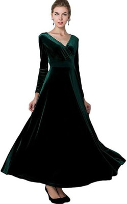 TRUE WESTIES Women A-line Green Maxi/Full Length Dress
