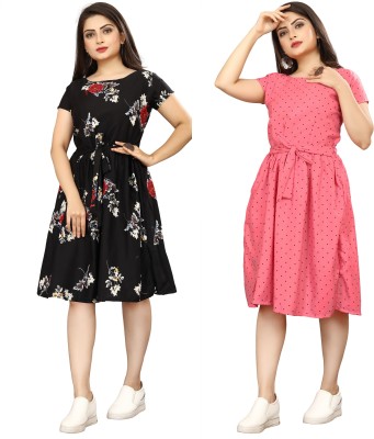 Nilkanth Fashion Women A-line Black, Pink Dress