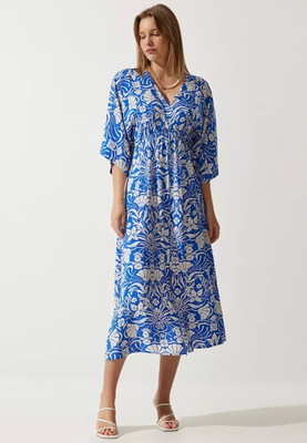 Pimu Women Fit and Flare Blue Maxi/Full Length Dress
