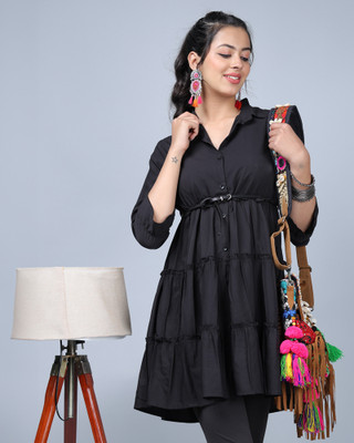 EyeBogler Women Shirt Black Above Knee/Mid Thigh Length Dress