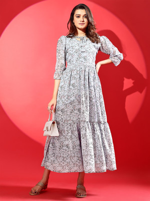 Fashion2wear Women Gown Grey Maxi/Full Length Dress