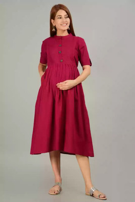 SupBir Women A-line Pink Midi/Calf Length Dress