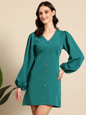 Mast & Harbour Women A-line Green Mini/Short Dress