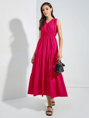 Raiyani Enterprise Women Fit and Flare Pink Maxi/Full Length Dress