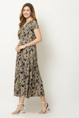 O Madam Women Fit and Flare Multicolor Ankle Length Dress