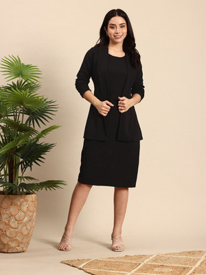 Dwarros Women Bodycon Black Knee Length Dress