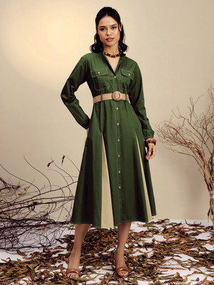 Pink Paprika By SASSAFRAS Women A-line Green Midi/Calf Length Dress