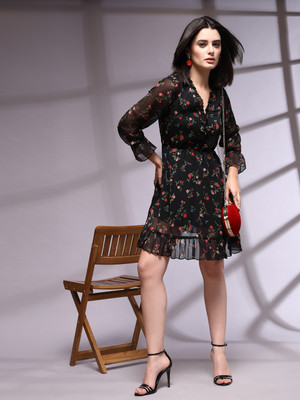KASSUALLY Women Fit and Flare Black Mini/Short Dress