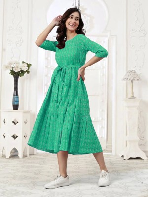 Dress21 Women Self Design Flared Kurta(Light Green)