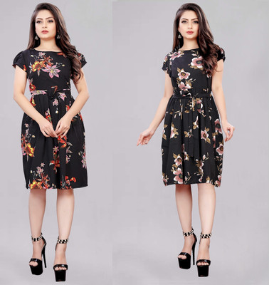 Hiral Creation Women Fit and Flare Multicolor Knee Length Dress