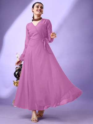 HouseOfCommon Women Fit and Flare Purple Maxi/Full Length Dress