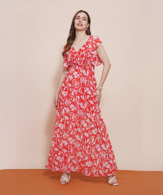 Globus Women Fit and Flare Red Maxi/Full Length Dress