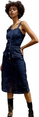 Tripursundari Fashion Women Bodycon Blue Midi/Calf Length Dress