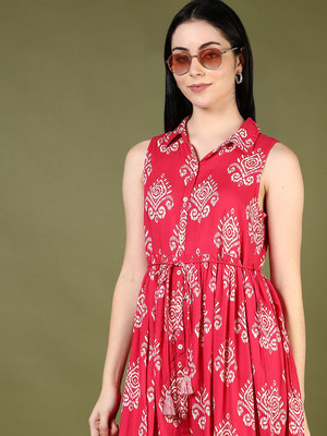V-MART Women A-line Pink Midi/Calf Length Dress
