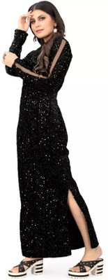 EZ stall Women Bodycon Black Maxi/Full Length Dress