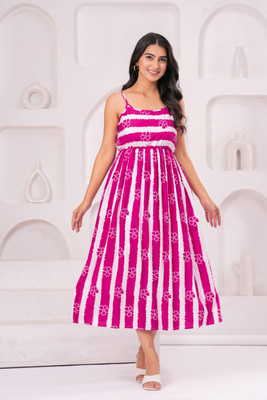 Bhawanaprint Women A-line Pink Midi/Calf Length Dress