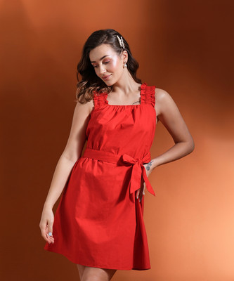 Globus Women A-line Red Above Knee/Mid Thigh Length Dress