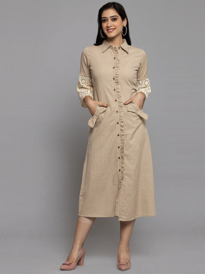 Get Glamr Women A-line Beige Midi/Calf Length Dress