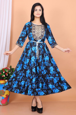 IFA FASHION Women A-line Blue Midi/Calf Length Dress