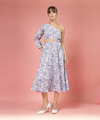 Oomph! Women A-line Grey Midi/Calf Length Dress