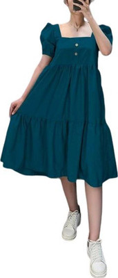 SHABRI FASHION Women Fit and Flare Black Knee Length Dress
