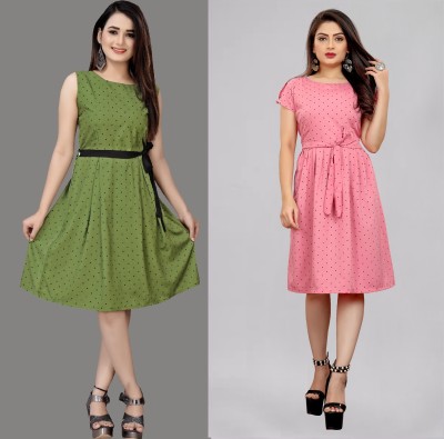 Modli 20 Fashion Women Fit and Flare Green, Pink, Black Dress