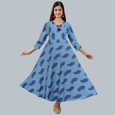 Parth Fashion Women Fit and Flare Grey Maxi/Full Length Dress