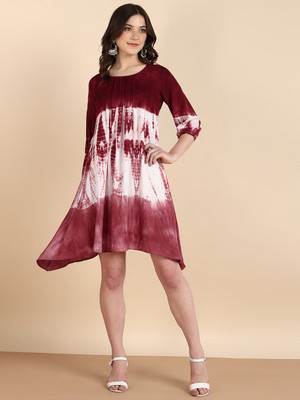 PinkTribe Women Fit and Flare Maroon Above Knee/Mid Thigh Length Dress