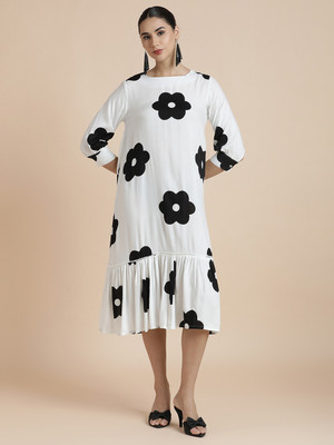 Black & Blah Blah Women A-line White Midi/Calf Length Dress