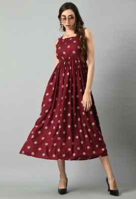 METRONAUT Women Gathered Maroon Dress