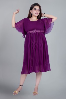 Ala Fashion Women Pleated Purple Dress