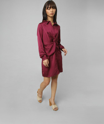 ONLY Women Shirt Maroon Above Knee/Mid Thigh Length Dress