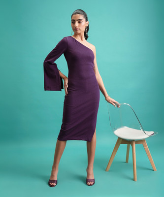 Tokyo Talkies Women Bodycon Purple Above Knee/Mid Thigh Length Dress