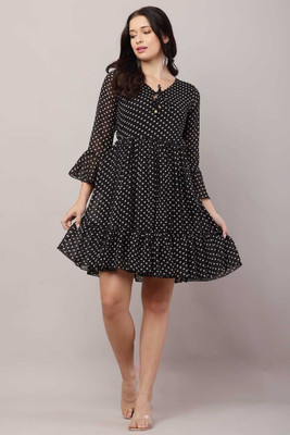 Stylespot Women Fit and Flare Black Knee Length Dress