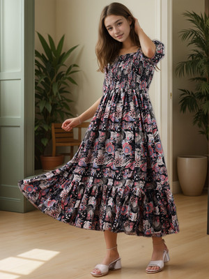 Deklook Women Fit and Flare Multicolor Midi/Calf Length Dress