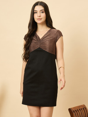 LE BOURGEOIS Women Bodycon Brown Above Knee/Mid Thigh Length Dress